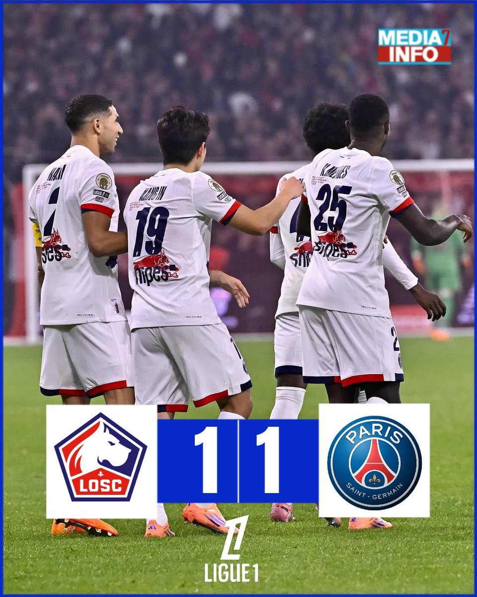 Oltinalacon22's tweet photo. TERMINÉ ⏱️ 
LILLE 🐺 1-1 ⚪ PSG

     ⚽ Mendes 86'
⚽ Mbappé 85'

#Ligue1McDonalds #LOSCPSG https://t.co/Wkgvt5Q6Nx