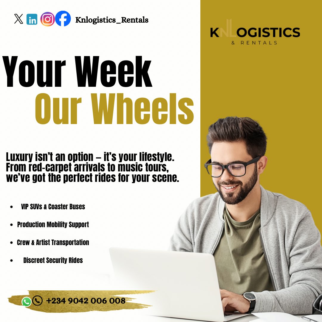 KnlogisticsR's tweet image. Luxury moves quietly — but confidently. 🚘
Own your week, define your lane with KN Logistics &amp;amp; Rentals.

#LuxuryDefined #EliteMobility #KNLogistics #YourRideYourStatement