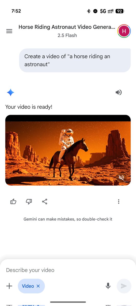 At least Gemini can generate an image of "a horse riding an astronaut" with the nano-banana model in the Gemini app. Veo3 cannot.