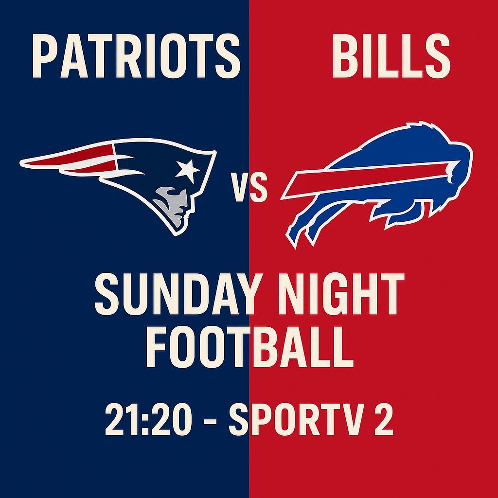 Vozesdoesporte's tweet photo. 🏈 NFL no @sportv I Semana 5
Sunday Night Football
Buffalo Bills x New England Patriots
⏰ 21:20
🏟️ Highmark Stadium
📺 Sportv 2 
🎙️ Everaldo Marques
📖 Antony Curti (@CurtiAntony)

#NFL #NFLnoSportv
#BillsMafia #NEPats https://t.co/f9C1DDtYTz