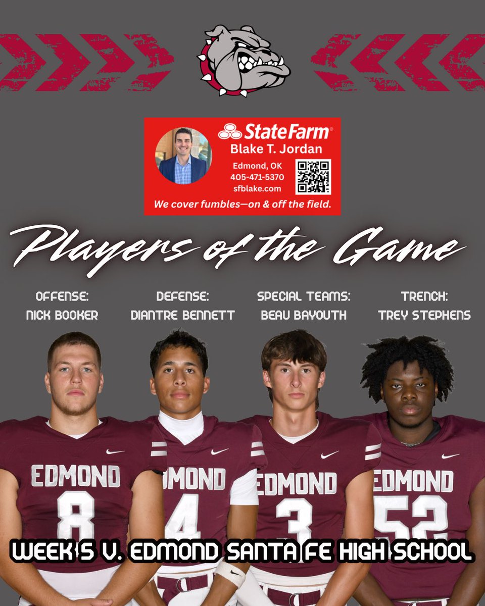 Congrats to our players of the game against Edmond Santa Fe presented by Blake Jordan! #GoDogs