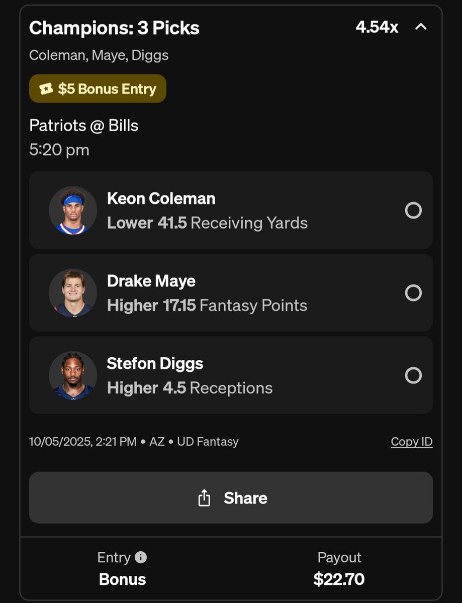 typhoonspicks's tweet photo. Underdog Gave Me A $5 Bonus Bet! So I Had To Use It For SNF! 🏈
#GamblingTwitter #Gambling #GamblingX #PrizePicks #prizepickslock #Underdog #nfl https://t.co/ivQKdKhVta