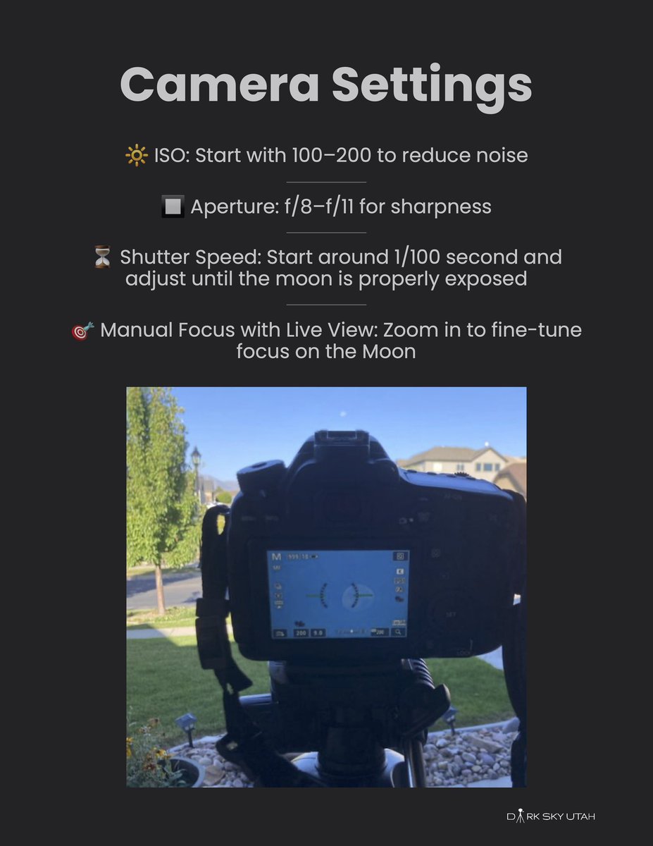 darkskyutah's tweet photo. The October Supermoon is here, I’ll show you how to photograph it. 

Swipe through these slides to find settings to help you capture the magic. 

#Supermoon #OctoberSky #Astrophotography #moon https://t.co/6uqndo119L
