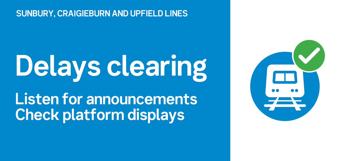 ✅Craigieburn/ Sunbury/ Upfield lines: Major delays now clearing after an earlier police request in the Parliament area.

&gt;Select trains may terminate/originate at intermediate stations.
&gt;Select trains may operate direct to/from Flinders St.

Check information displays and listen