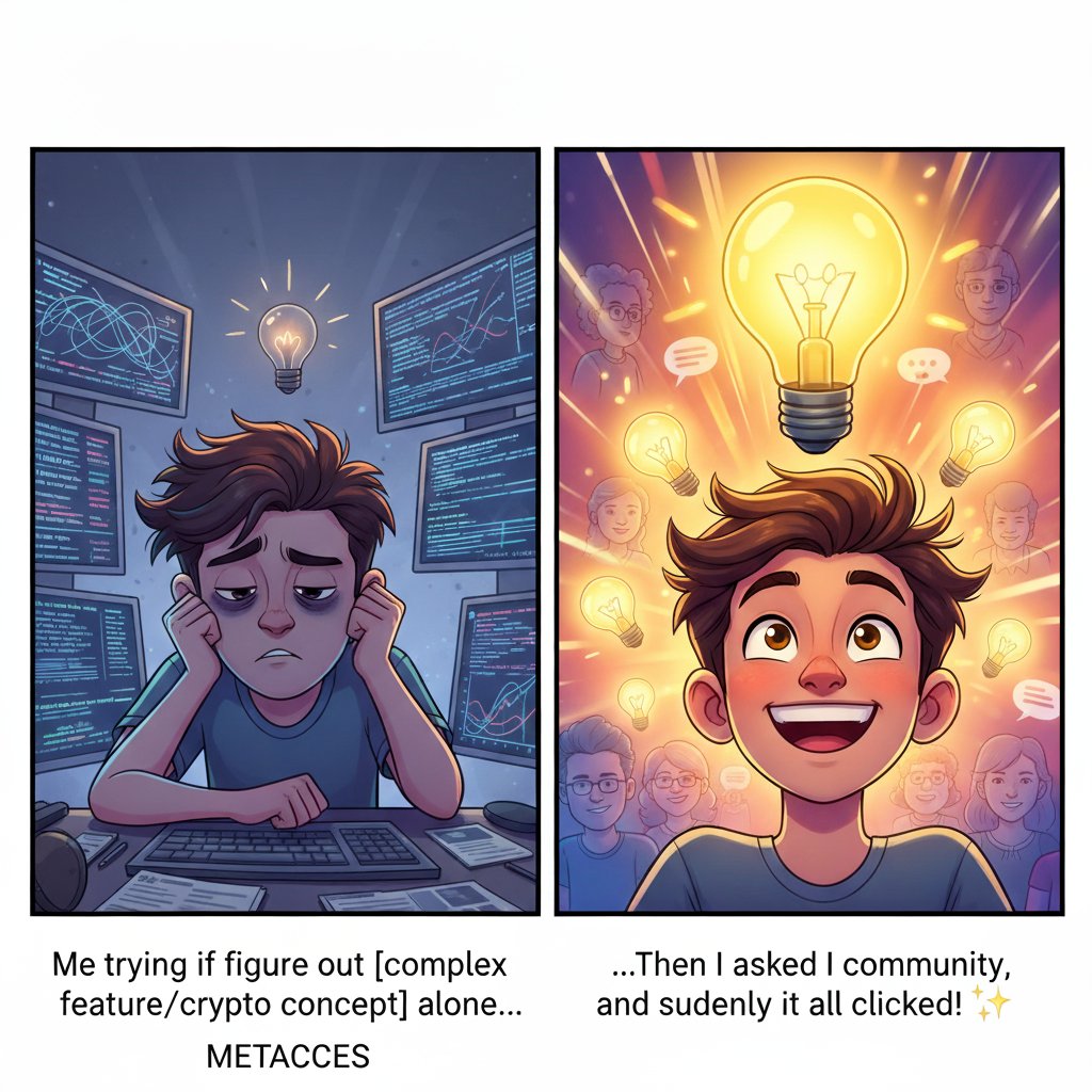 Lime_do15's tweet image. This is so real! 😂 Struggling with a crypto concept? Just ask the #METACCES community! We've all been there, and the collective brain power makes it click. ✨ Join the conversation! #CommunityStrong