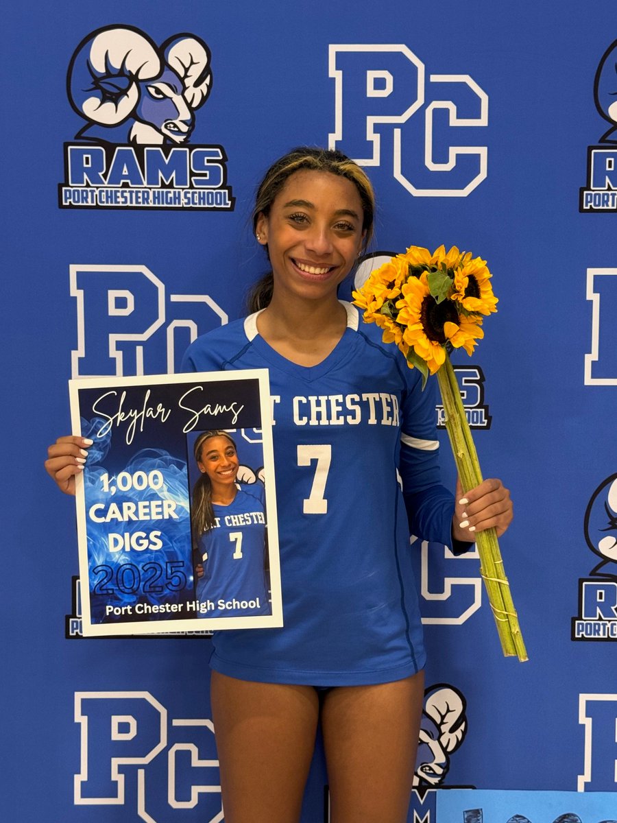 PCRamsNY's tweet photo. Congratulations to Skylar Sams reaching 1,000 career digs for girls volleyball!! 

@PortChesterUFSD 
#PCPride https://t.co/MIwHDMi3zj