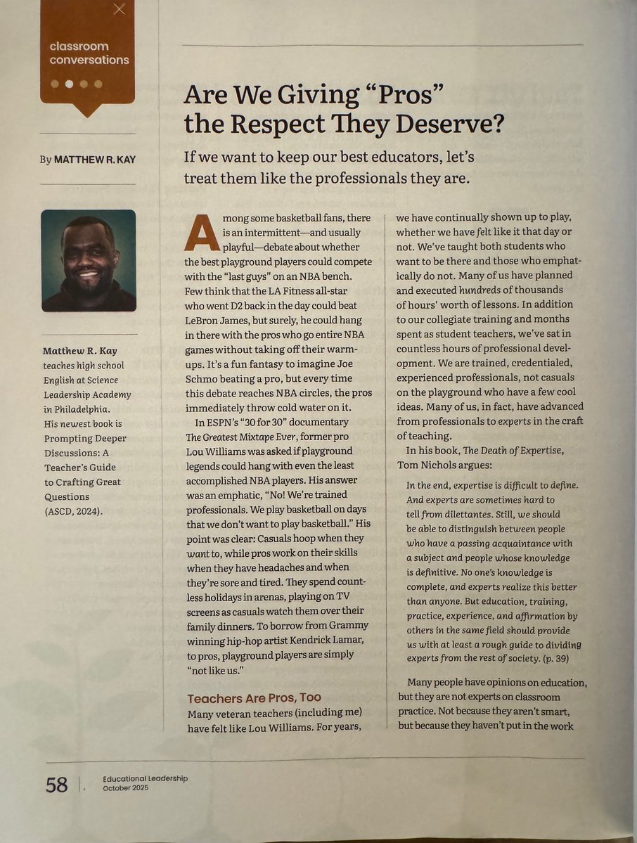 MattRKay's tweet image. Really proud of this one. ❤️ If we want pros to stop leaving the classroom, let’s treat them like… pros. @ELmagazine