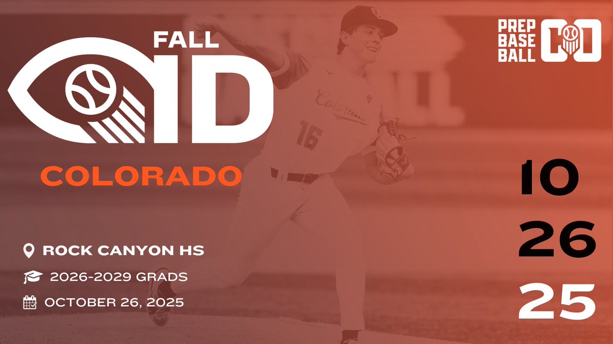 PrepBaseball_CO's tweet image. 𝟐𝟎𝟐𝟓 𝐂𝐨𝐥𝐨𝐫𝐚𝐝𝐨 𝐅𝐚𝐥𝐥 𝐈𝐃 🍂

🗓️ Sunday, October 26th 
📍 Rock Canyon HS 
🎓 2026-2029 classes 
💻 Blast/TrackMan/Vald/Vizual Edge 

Register Here/Event Info ➡️ : loom.ly/A4Ltw_w