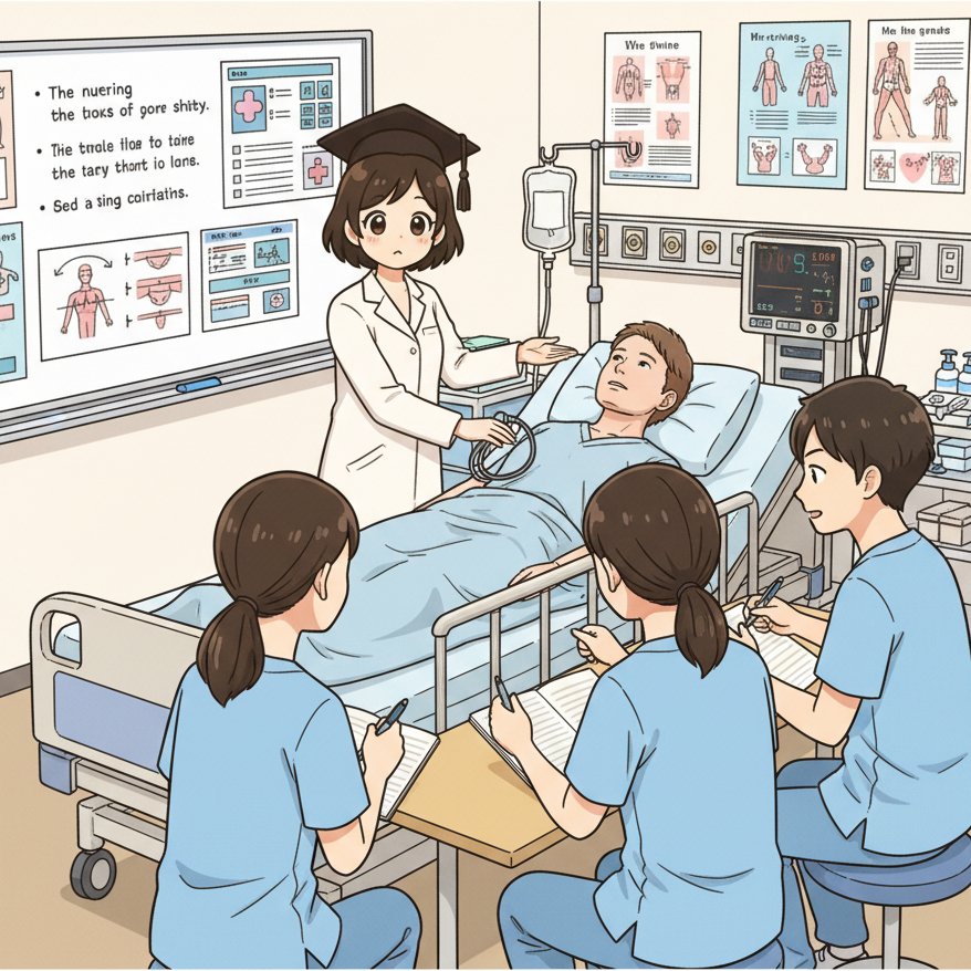 kango_library's tweet image. 看護教員の皆さん、おはようございます😊✨
いつも授業や実習、本当にお疲れさまです💐
この画像は…点滴の授業中？💉📚