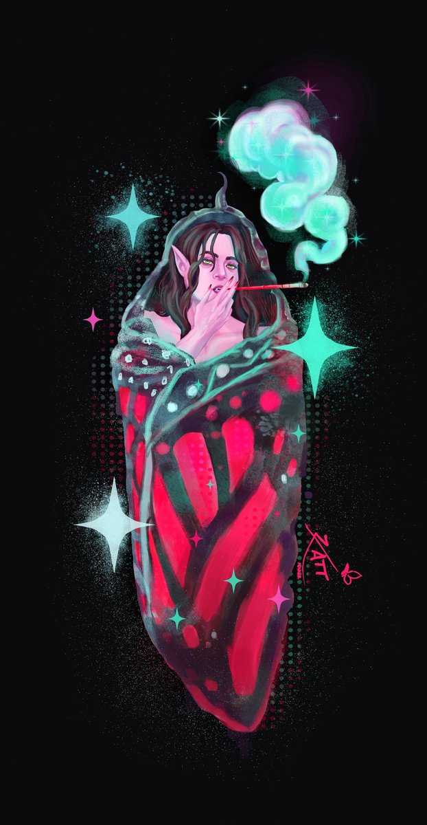 maker_xatt's tweet photo. #noxtober2025 I know that it has supposed to be a month but I really want to share with you this piece of Furtivas Dimitrescu a Baobhan Sith #baobhansith #oc #originalcharacter #characterdesign #butterfly #moth #chrysalis #mistic #cigarrette #vampire #fairy #pixie https://t.co/tFbKuCeJcx