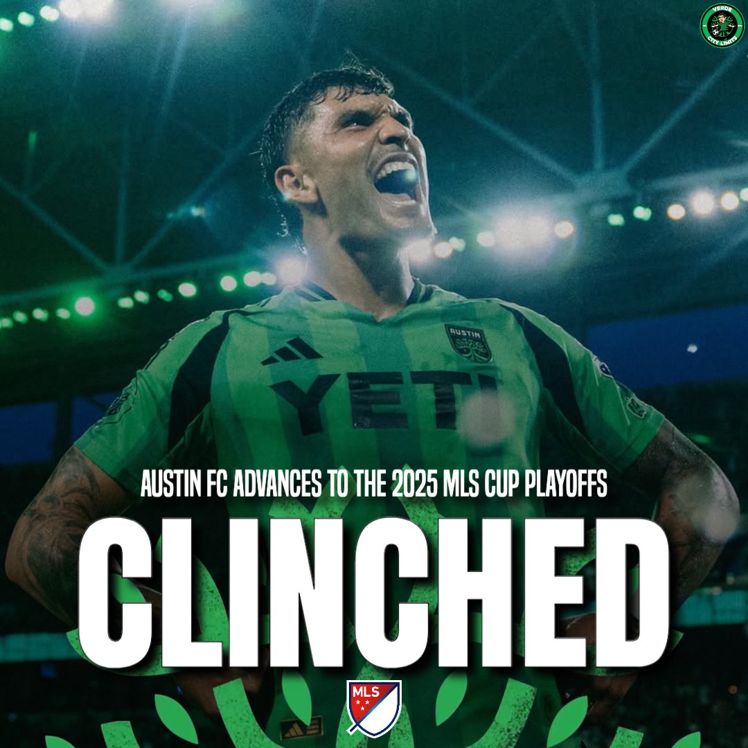 🚨OFFICIAL🚨: Austin FC has clinched a spot in the 2025 MLS Cup Playoffs.

San Jose Earthquakes and Colorado Rapids both lost their matches, which helped secure Austin FC playoff berth

#AustinFC