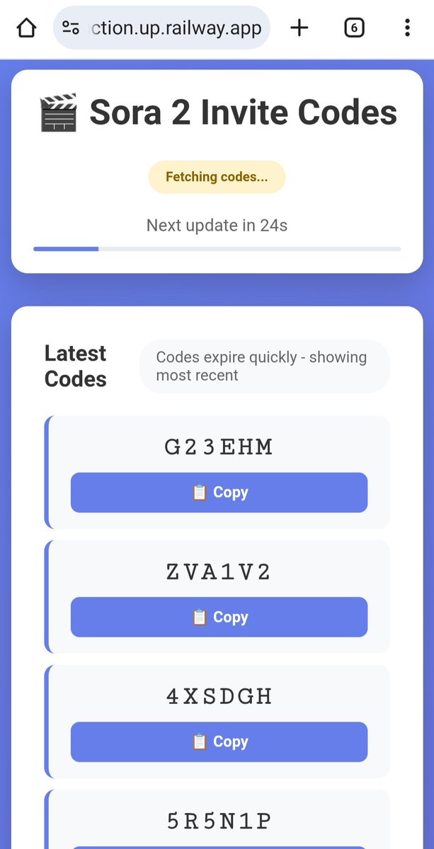TheScrapeWizard's tweet image. Sora2 invite codes refreshed every 30 seconds:
sora2invites-production.up.railway.app

#sora2 #sora2invite #openai