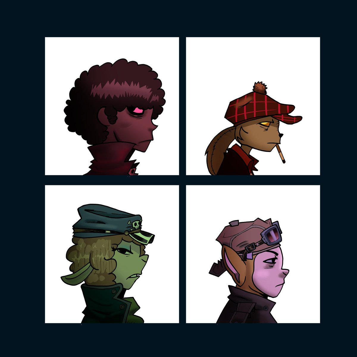 BlancoTubby's tweet photo. Today i drew the demon days album cover with my ocs for fun, i think it turned out very well https://t.co/JUl7rASwDA