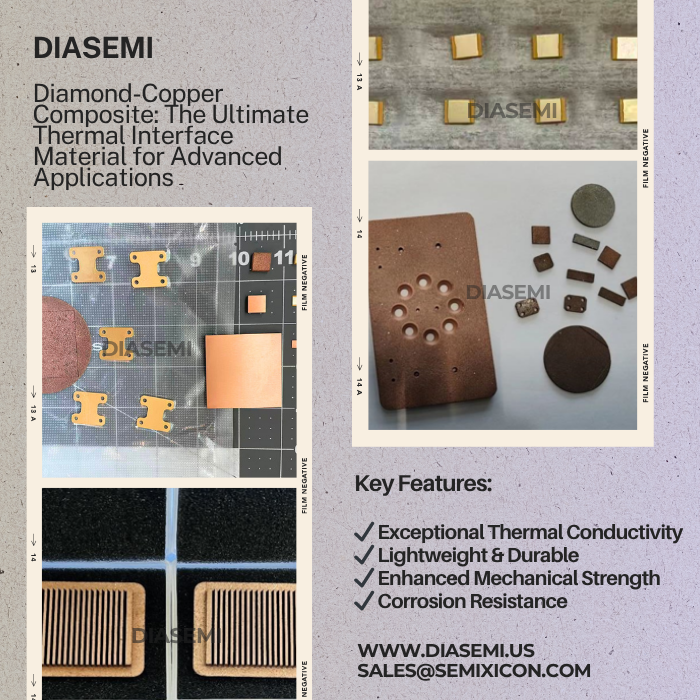 DiamondSemi's tweet photo. Thermal Performance with Diasemi Diamond Copper
Ultra-High Thermal Conductivity: Ranging from 600 to 1000 W/mK
https://t.co/uA2KnsvD67
sales@semixicon.com
#DiamondCopper #ThermalManagement #HeatSpreader #ThermalConductivity #LowCTE #PowerElectronics #Photonics #LaserCooling https://t.co/amUhhcLJLd