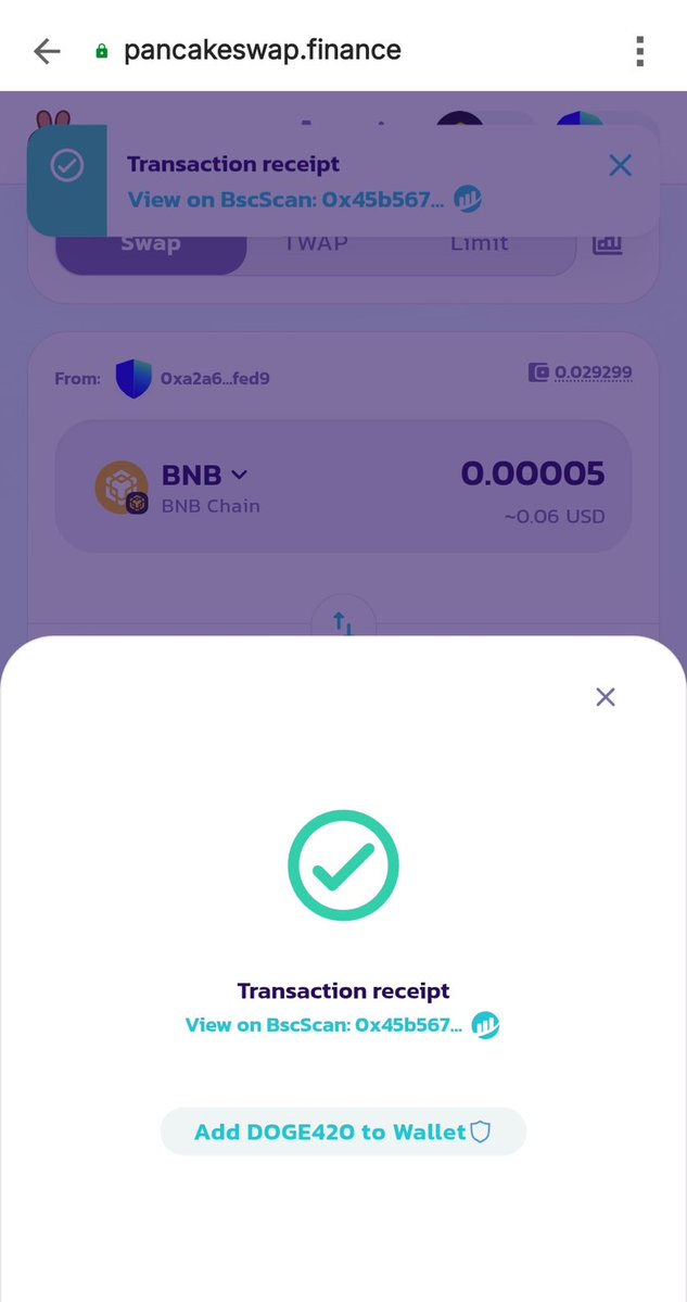 itzcrazyfrog95's tweet image. 🍰 Buy $DOGE420 Easily! 🚀
1️⃣ Open your wallet (Trust, MetaMask, Rabby)
2️⃣ Go to pancakeswap.finance
3️⃣ Paste $DOGE420 contract
4️⃣ Set slippage 5–10%
5️⃣ Swap &amp;amp; confirm 🌕💎

✨ Tip: Always use PancakeSwap inside your wallet, not from Chrome or Safari!

Token Name: DOGE420