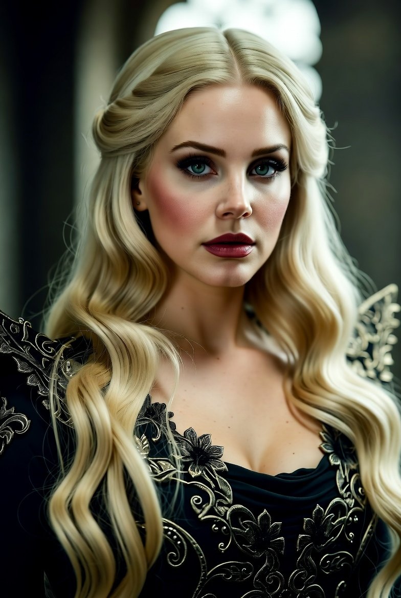 larrabearr's tweet image. Imagine prompt: Lana Del Rey as a powerful, sultry Game of Thrones main character in a dark setting, regal, as a witch, beautiful, performing witchcraft