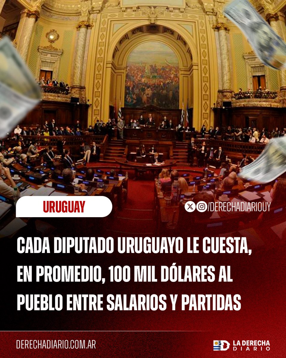 DerechaDiarioUY's tweet photo. 🇺🇾 | NI UNA PYME: Cada diputado uruguayo le cuesta, en promedio, 100 mil dólares al pueblo entre salarios y partidas presupuestales. https://t.co/SpNDpG9pna
