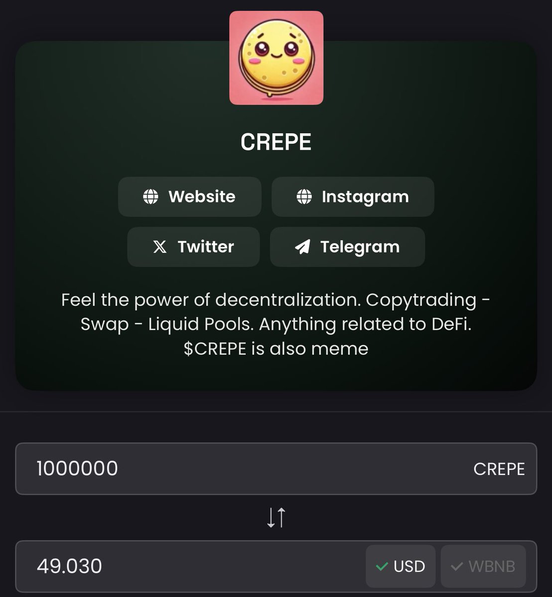 WalesCypt's tweet photo. If you have no money at all,  endeavor to have atleast 1 million $CREPE in your wallet. 

1 million $CREPE is about $50 ish today, thats $500 at 10x and $5000 at 100x.

Buy $CREPE.  

SHARE THIS TO REACH MILLIONS. 

@notralbnb @cz_binance @CREPE_Army @very_common_guy https://t.co/8hO8hGNnG7