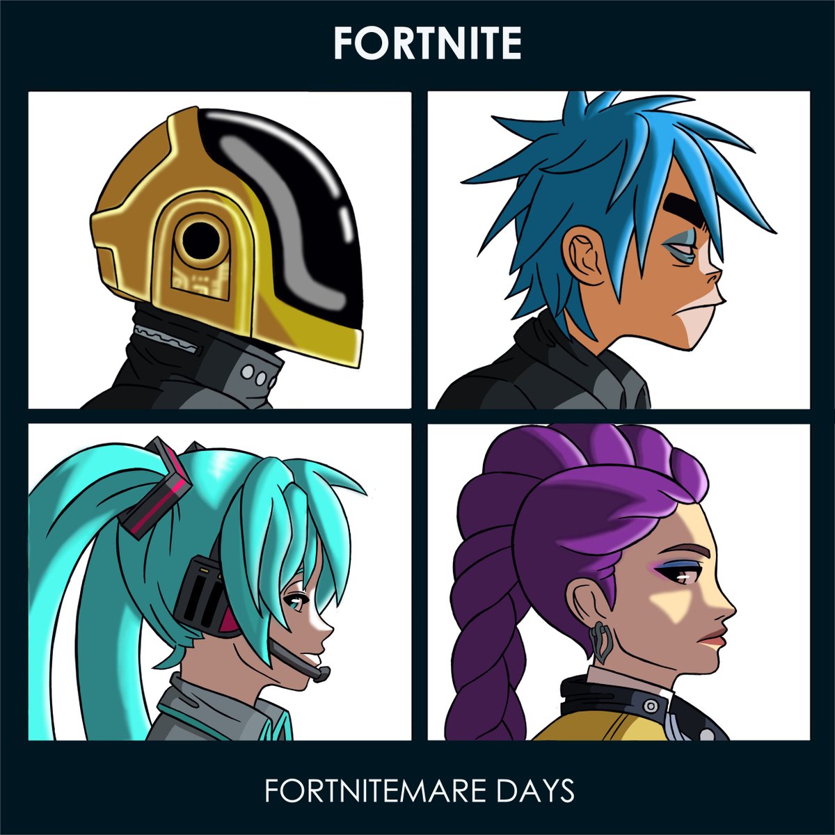 Musical Crossover.

#Fortnite 
#Gorillazfanart 
#KPOPDEMONHUNTERS 
#HatsuneMiku 
#daftpunk 
#FortniteArt