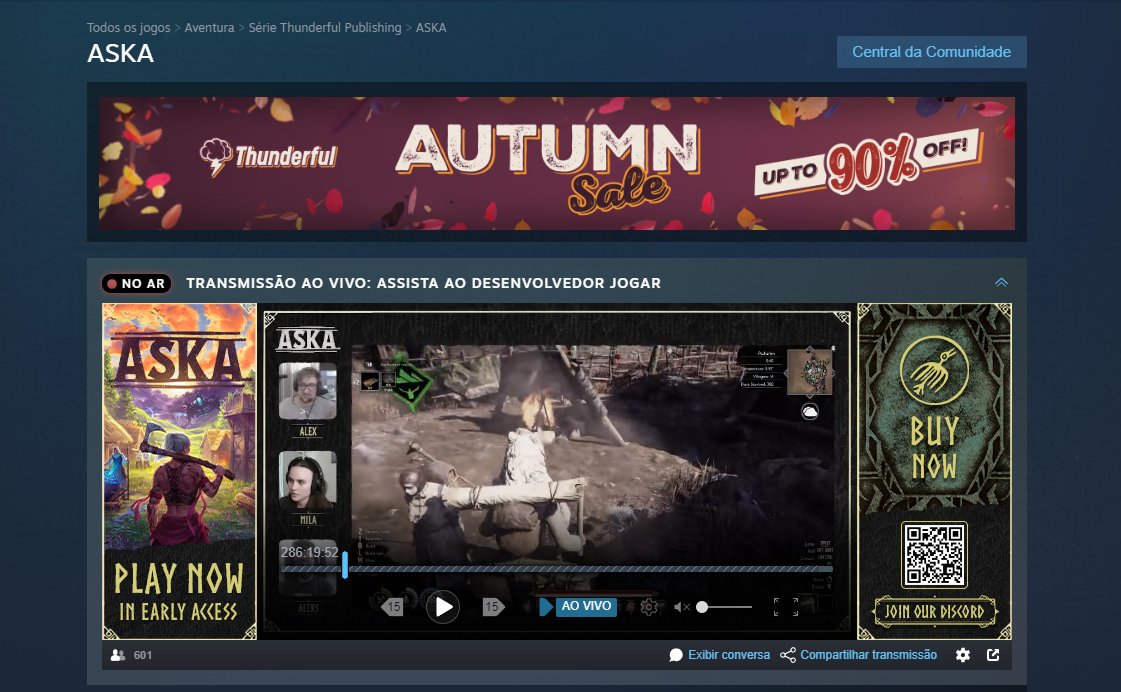 Joguei o game aska na twitch e busquei ao máximo sobreviver em live kkkkk ta divertido demais e em promoção na steam, olha lá depois que tá valendo a pena.

#Ad