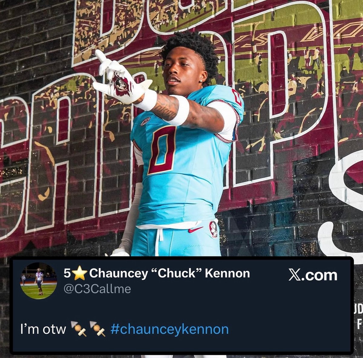Cannot wait to see five-star playmaker Chauncey Kennon in the Garnet and Gold! 🍢 #GoNoles #Tribe26