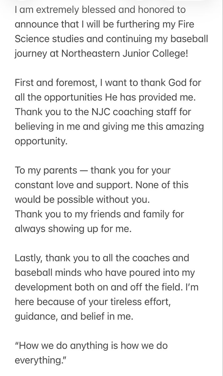 ChrisValerio24's tweet image. I am extremely blessed and honored to announce that I will be furthering my studies and continuing my baseball journey at Northeastern Junior College!

“How we do anything is how we do everything.”

Go Plainsmen! ⚾🔥
@BsbNortheastern @CoachKachel18 @commitmentedits
#onepercent