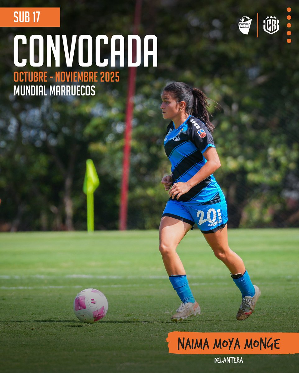 #ConvocatoriaSeleSub17🇨🇷

Mundial Femenino Sub17 en Marruecos 🇲🇦.

¡Vamos con todo Naiiii! 🧡🖤

Fase de Grupos ⚽️
18 Octubre 2025 | 🇮🇹 vs 🇨🇷 
21 Octubre 2025 | 🇨🇷 vs 🇧🇷 
24 Octubre 2025 | 🇨🇷 vs 🇲🇦 

@fedefutbolcrc 🇨🇷
