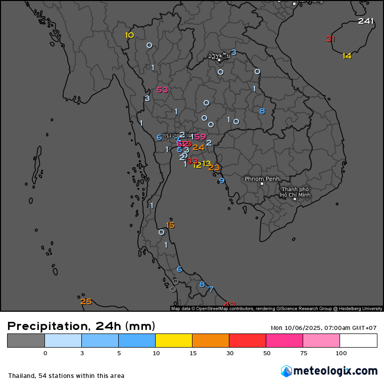 HelmutDuerrast's tweet image. 06 Oct 25   
Yesterday's RAIN fall over 24 hrs in mm #Thailand via meteologix.com/th.                                    

&amp;gt;Stronger #SWMonsoon
&amp;gt;RAIN over many areas                      
&amp;gt;Max 61.9 mm #BangNa #Bangkok