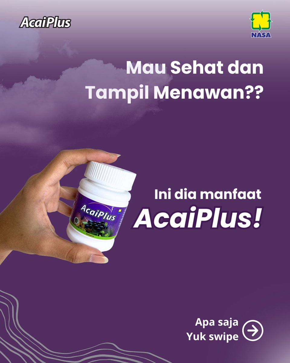 ptnasa's tweet image. Siapa bilang hidup sehat itu ribet? 🤔

Rahasia ada pada pola hidup seimbang yang didukung suplemen tepat. Kandungan alami Acai Plus membantu metabolisme tetap optimal sekaligus menjaga nafsu makan 🍽️💜

Yuk mulai kebiasaan sehatmu bareng Acai Plus 📌

#AcaiPlus #DietSehat