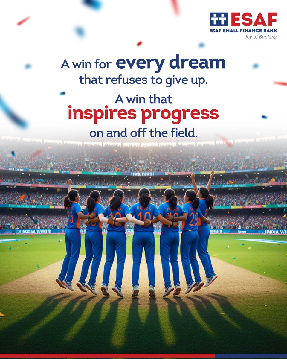 Some wins remind us why belief matters. 

Our Women in Blue showed the world what courage can create — on the field and beyond.

ESAF celebrates this spirit of resilience and the dreams that keep moving forward.

#WomenInBlue #DreamsThatInspire #JoyOfBanking #ESAF