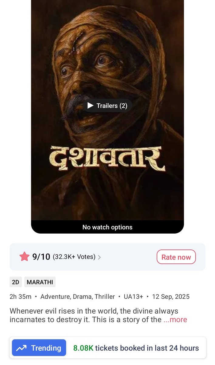 filmy_view's tweet image. 5/10/2025 • Tickets sold in last 24 hours on BookMyShow (Total) 

#SunnySanskariKiTulsiKumari: 105.53K (509.52K)

#Dashavatar: 8.08K (783.77K) 
#Shinchan: 6.37K (118.21K)