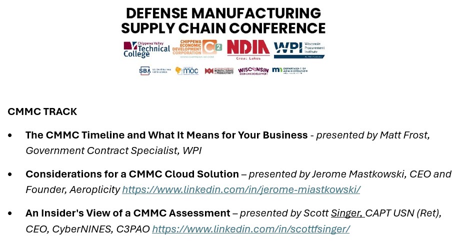 JUST ANNOUNCED - CMMC TRACK AT the Defense Manufacturing Supply Chain Conference [DMSCC] – (CVTC - Chippewa Falls, WI) -  October 21, 2025 @ 8:00 am - 6:00 pm REGISTER NOW wispro.org/event/defense-… #MANUFACTURING <a href="/NDIAToday/">NDIA</a>  #CVTC <a href="/SBA_Wisconsin/">SBA Wisconsin</a> <a href="/BusinessDefense/">DoD Small Business</a>  <a href="/WMEP_News/">WMEP</a>