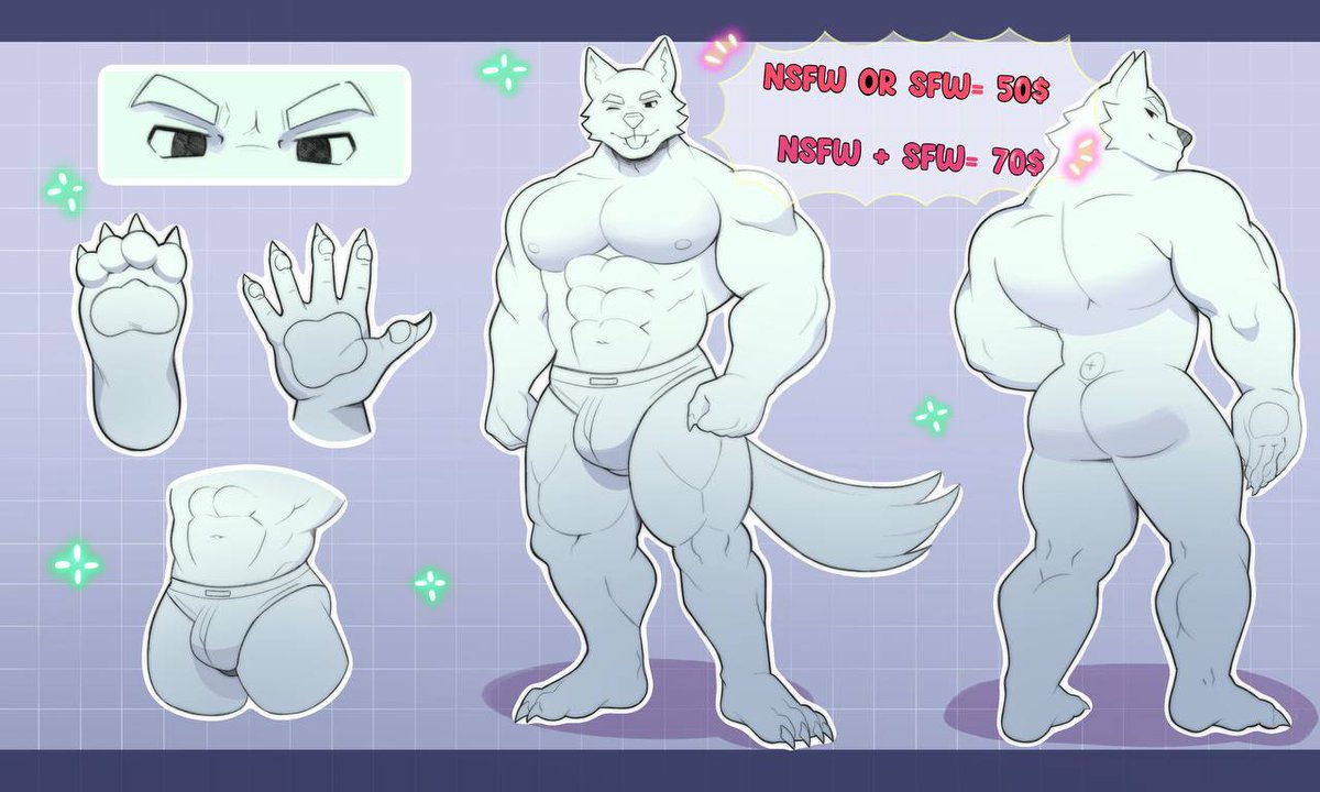 vanbaraa's tweet image. 🔮Hello~  I've lowered the price of the YCH reference sheet for this month ~ ❤️‍🔥💪 If you want to see your character on a reference sheet, this is your chance! 

If you're interested, send me your character details! 💜 

#furry #furrybara #bara #ych