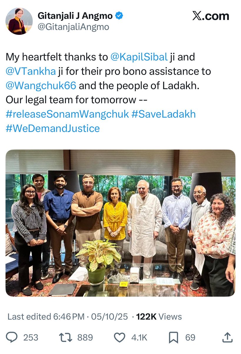 Look at the deliberate sense of appropriation  - “my thanks to x &amp; y for their assistance Sonam AND THE PEOPLE OF LADAKH” 

She is trying to make this a fight between GoI &amp; people 

These people are extremely dangerous and deceitful 

She could try an ignite another round of