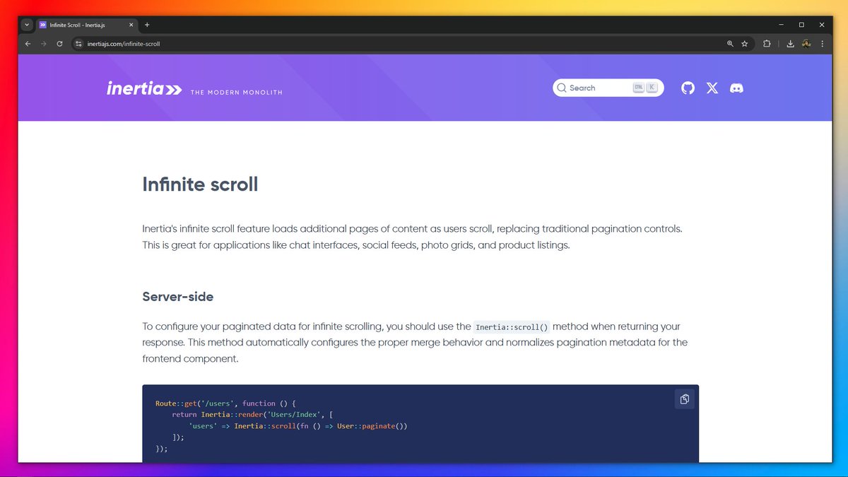 alnahian2003's tweet image. `Infifine Scroll` is now natively supported by @inertiajs 😎

#laravel #inertiajs