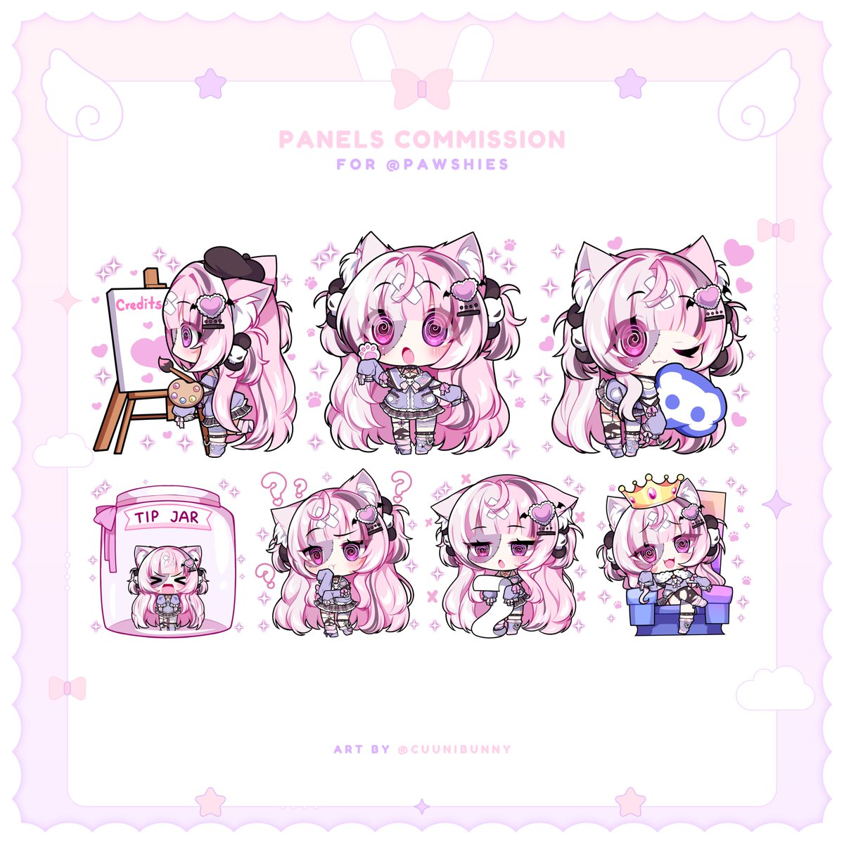 ₊‧꒰ა ♱ ໒꒱ ‧₊˚                           
୨୧ Panel chibis comm for @/Pawshies 
Thank you so much for choosing me⊹˚. ♡ ~