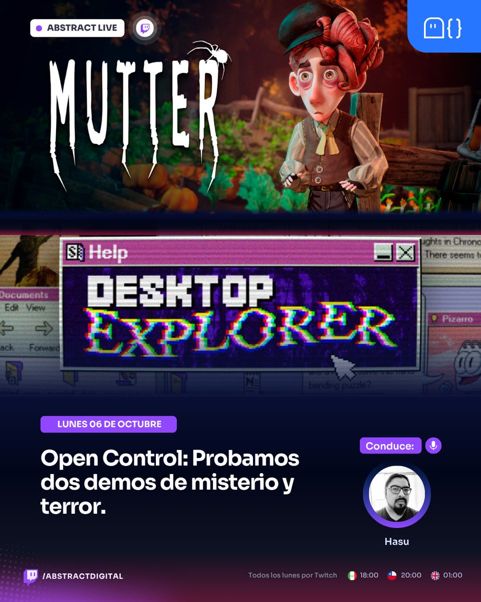 AbstractDw's tweet image. 🚨Este lunes probamos dos juegos con temática de misterio. #Mutter de @DeadlyCrowGames y @DesktopExplorer de @RecDreamStudio 

🔴En vivo por📺Twitch.tv/AbstractDigital desde las 🕗20:00 horas GMT -3

#indiegame #IndieGameDevs #gamedevs #indiegames #indiedev