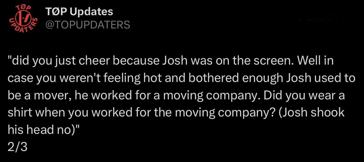 cIancyisdead's tweet image. I DONT EVER WANNA HEAR ANYONE COMPLAIN ABOUT JOSHLER EVER AGAIN THIS MAN JUST SAID THE PHRASE HOT AND BOTHERED WHILE HE DAYDREAMED ABOUT HIS SHIRTLESS MOVER JOSH AU