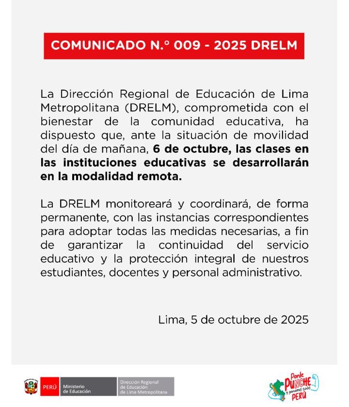 martinbarreto79's tweet photo. 🚨🚨🚨 Clases remotas en Lima Metropolitana ante paro de transportistas. https://t.co/bDqAo6F45v