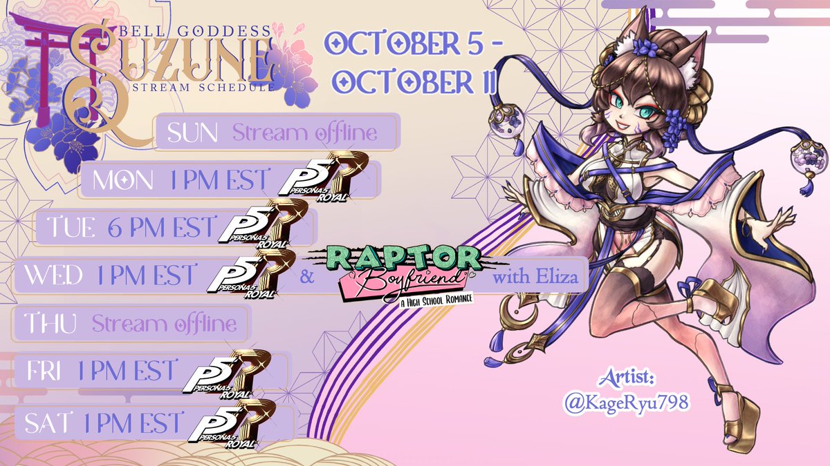 SuzuneVT's tweet image. THIS WEEK IS THE WEEK!! THAT WE BEAT PERSONA 5 ROYAL!!!!!!!!!!!!! 💪😤 GET HYPE GET HYPE!!!!!!! WOOOOOOOOO
(Tuesday's starting later because I have things to do)

Art by THE TALENTED vgen.co/KageRyu798