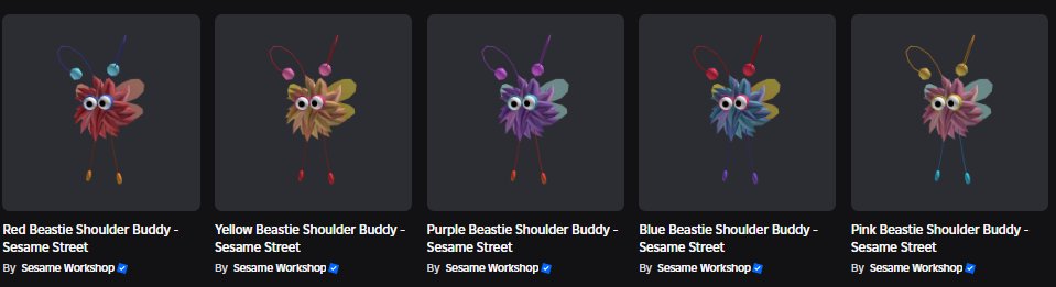 📣Sesame Workshop This group has uploaded several new items (and more items are coming soon)

➡️roblox.com/catalog?Catego…

#Roblox #RobloxDev #RobloxFreeUGC #RobloxUGCLimited