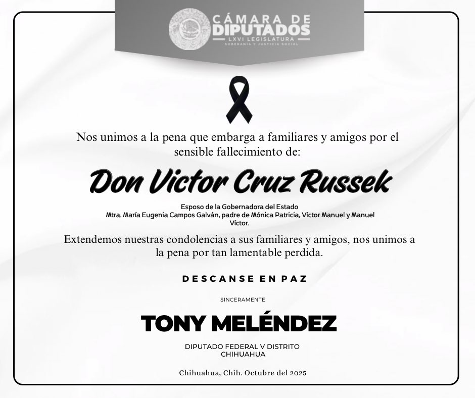 Con un profundo respeto, envío mi más sentido pésame a nuestra Gobernadora Mtra. María Eugenia Campos Galván así como a la y los hijos de un gran ser humano.

Descanse en Paz.