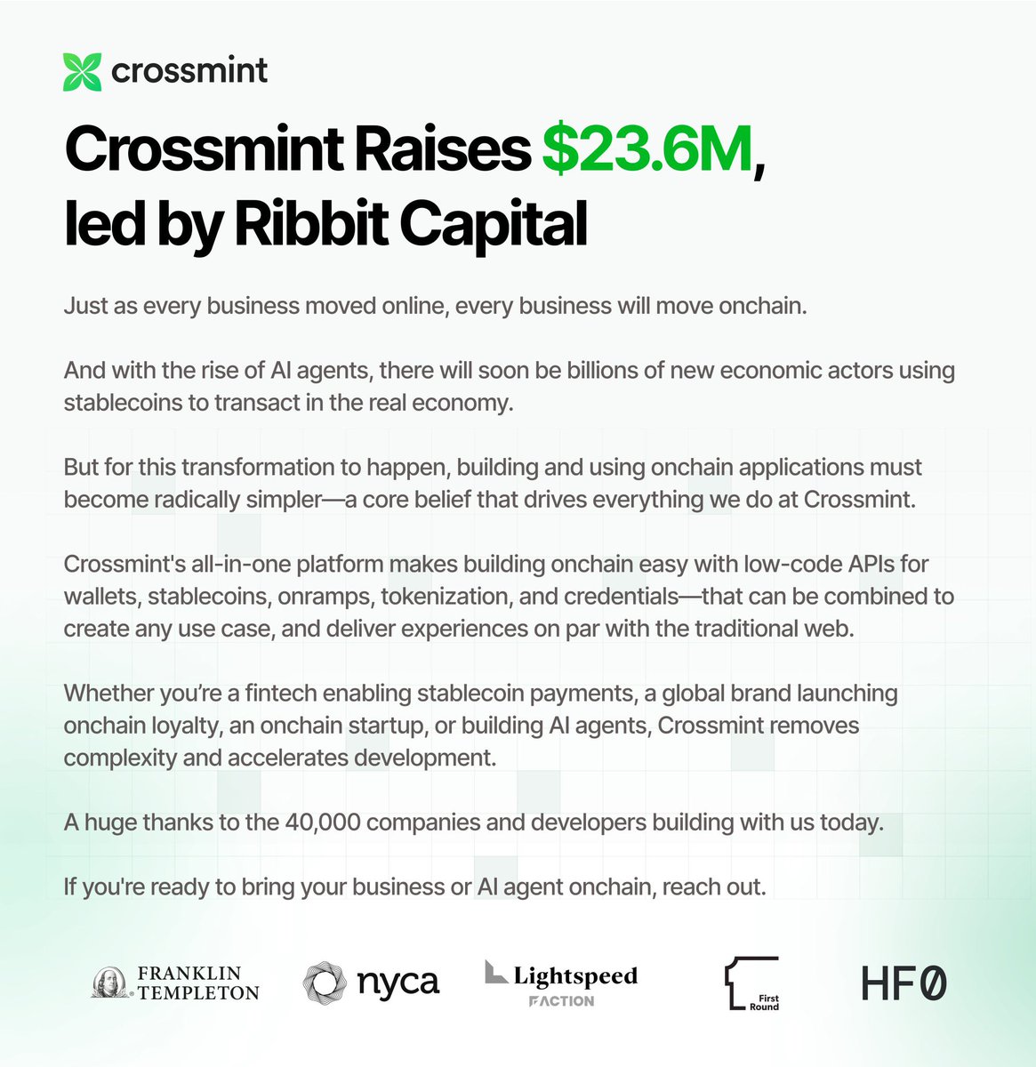 Crossmint 투자 발표 그래픽