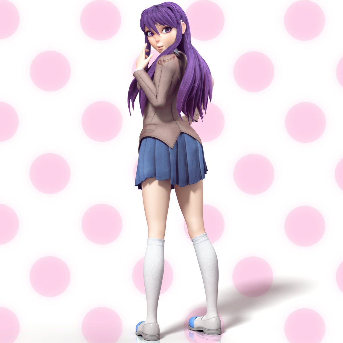 After WEEKS of working on this model and trying to get her to look at least decent.. Yuri from #DDLC is finished!