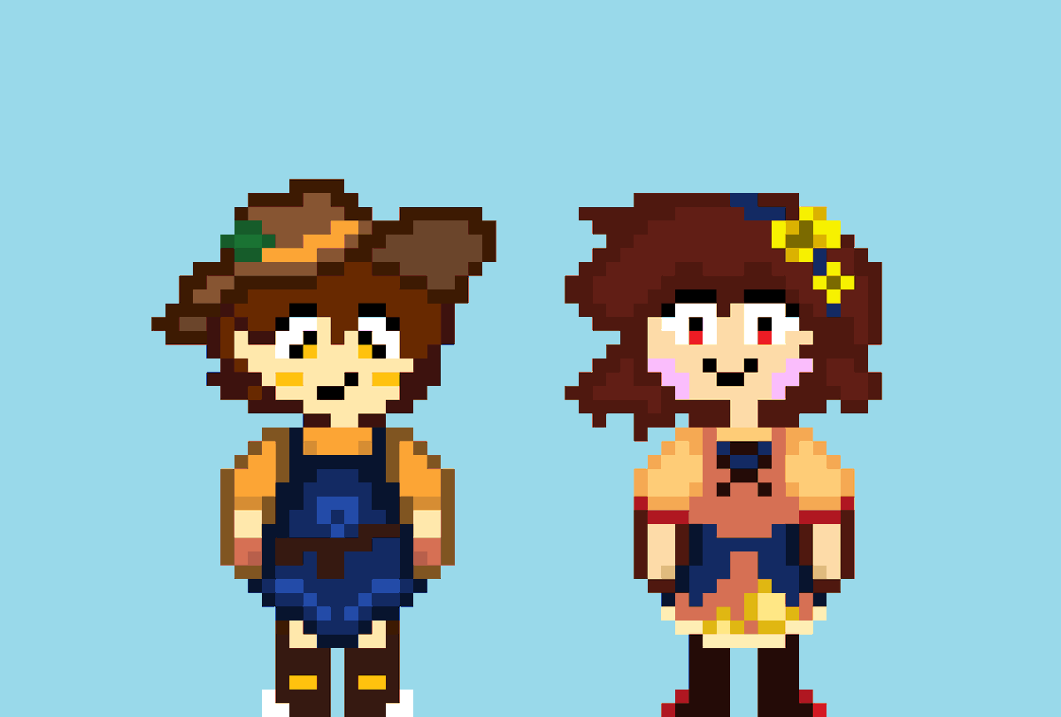 Blue12Gree72857's tweet image. CoPowTober: Gardening (Sprite recreations of Viviiyon's Clover and Chara art) #Cocoapowder #UTY #Clover #Chara #undertaleyellowart @Copow_daily @clownboo_Art