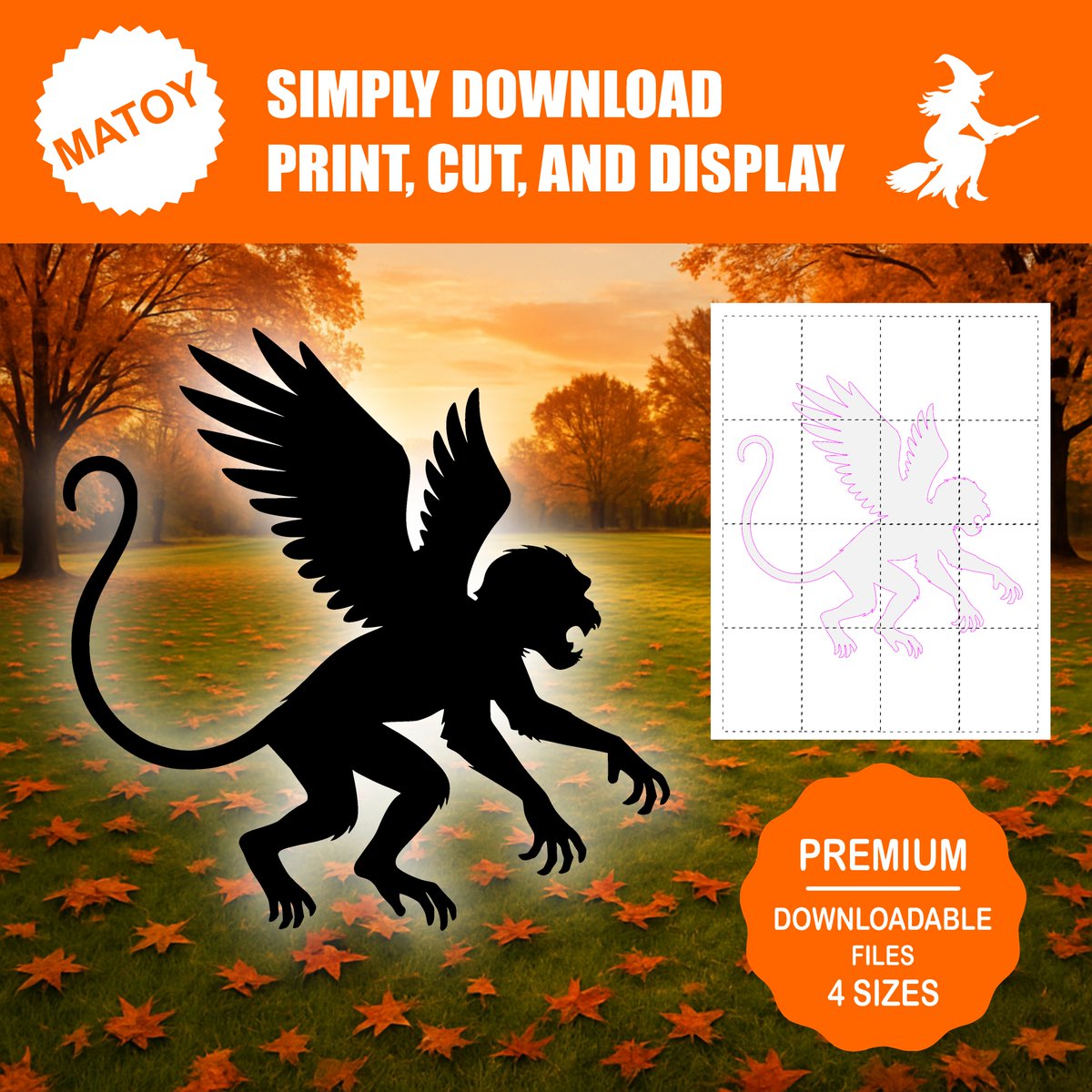 MatWMBrown's tweet image. Scary Flying Monkey Party and Wall Decor | Printable Life-Size Silhouette | Trace &amp;amp; Cut Pattern for Yard Art, Garden Ideas and Event Display matoy.shop/b/XvHpx #Halloween #FlyingMonkey #Crafts #printable #wallart
