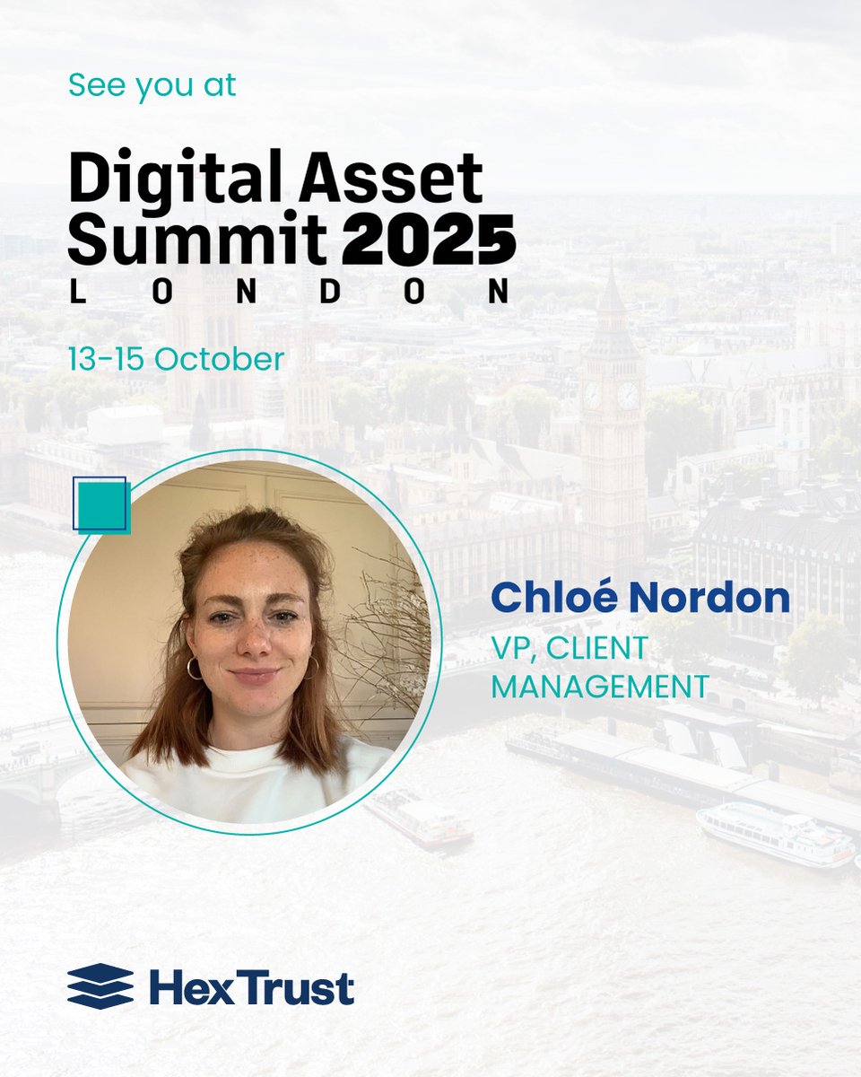 Hex Trust (@hex_trust) on Twitter photo London Calling! 📢 Chloé Nordon, VP - Client Management, is on the ground from Hex Trust at #DASLondon (13-15 Oct)!
The mission is clear: Securing the digitalisation of capital markets. Chloé is ready to connect and discuss regulated custody & execution solutions.
In London? DM London Calling! 📢 Chloé Nordon, VP - Client Management, is on the ground from Hex Trust at #DASLondon (13-15 Oct)!
The mission is clear: Securing the digitalisation of capital markets. Chloé is ready to connect and discuss regulated custody & execution solutions.
In London? DM