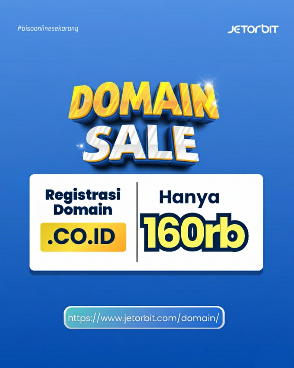 Hallo Orbiters! 
Sekarang registrasi domain .CO.ID cuma 160rb aja! 
Cocok banget buat kamu yang lagi bangun bisnis, personal brand, atau pengin punya website sendiri.

Langsung aja cek di 👉 jetorbit.com/domain
#Jetorbit #bisaonlinesekarang #DomainMurah #coid #BisnisOnline