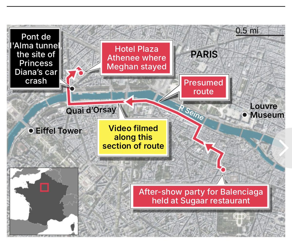 VampireGurrrl's tweet image. So The Daily Mail just posted this and it’s chilling.  Meghan did pass by the tunnel where Diana died in Paris.  Wtf is wrong with Meghan that she thinks it’s okay to post this on Instagram?  Crazy!