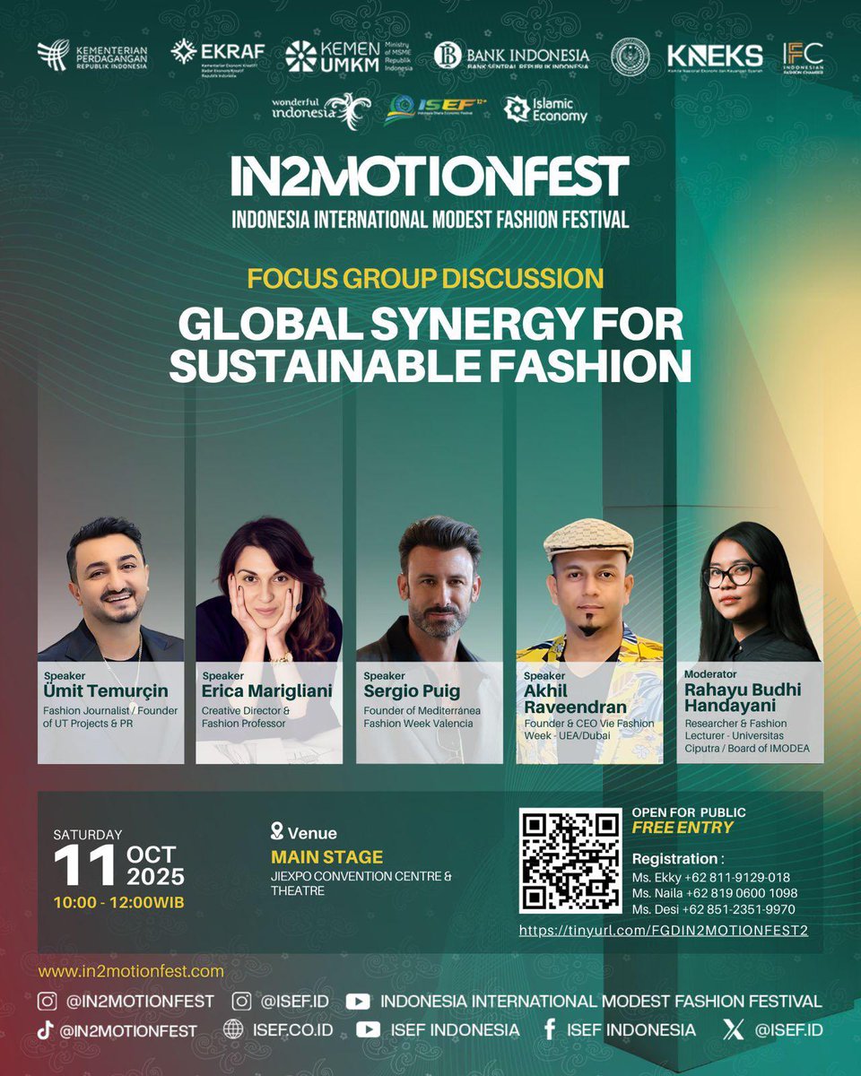MFWValencia's tweet photo. Sergio Puig, director of the Mediterránea Fashion Week, and the brand Madame Sibarita will be present at this event as representatives of Spanish fashion, bringing the creative and MFW spirit of the MFW to Jakarta.

IN2MOTIONFEST 2025
One vision, one movement
#in2motionfest https://t.co/H1WvhshZ1T